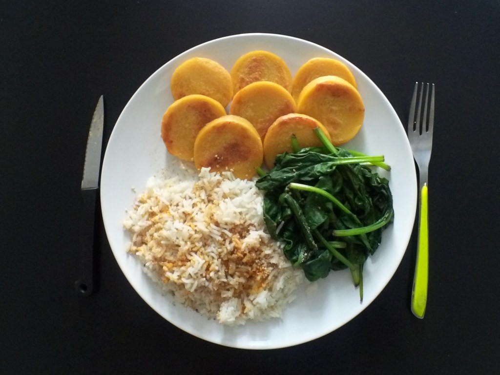 Riz, épinards et panisse (galette de farine de pois chiches)